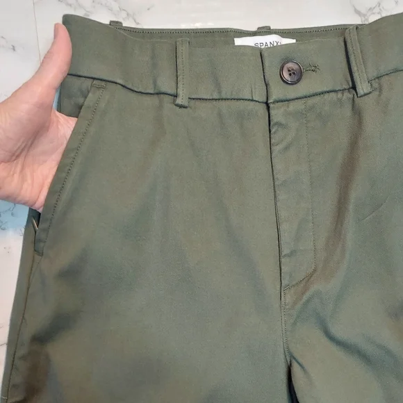 NWT Spanx Deep Pine Green Wide-Leg Stretch Twill Crop Pants, Size M - Picture 6 of 11